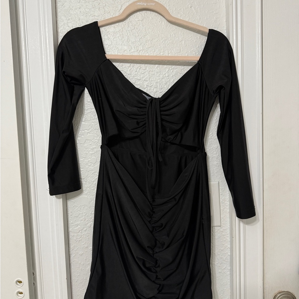Adika Black Ruched Long Sleeve Bodycon Dress